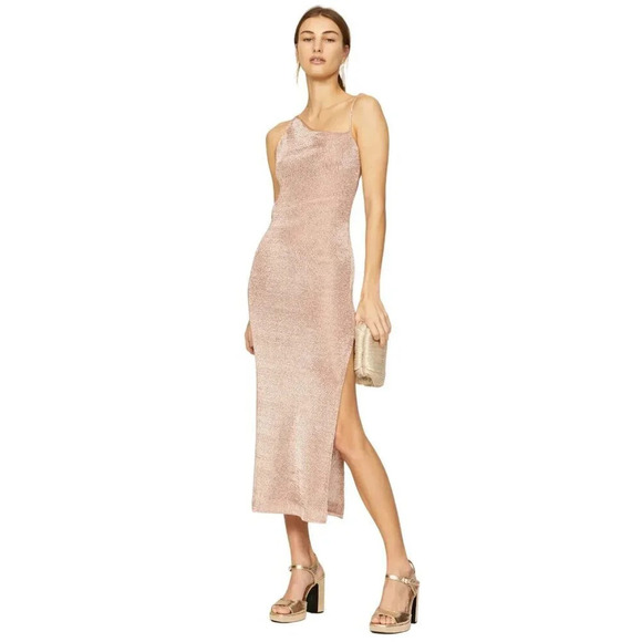 Third Form Heavy Metal Knit Slip Dress in Rose Gold 2 Womens Midi Semi Sheer - Picture 1 of 16